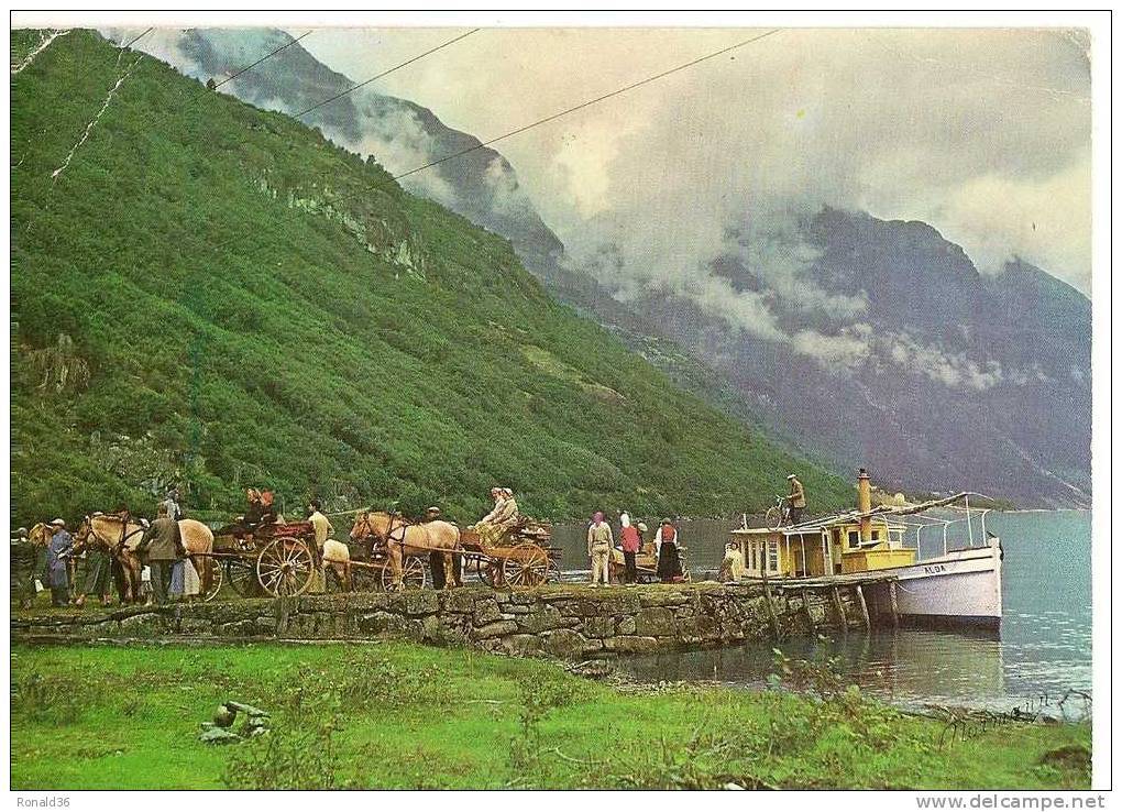 Cpm Norvège Norway Lake Oldevath Nordfjord  ( Attelage De Chevaux , Bateau ) Timbre Et Cachet - Norvège