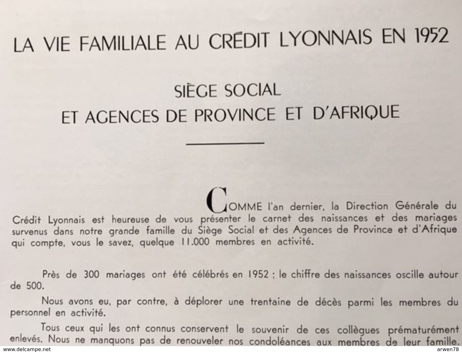 La Vie Familiale Au Credit Lyonnais En 1952 Genealogie Naissances Mariages Necrologie Medaille - Autres & Non Classés