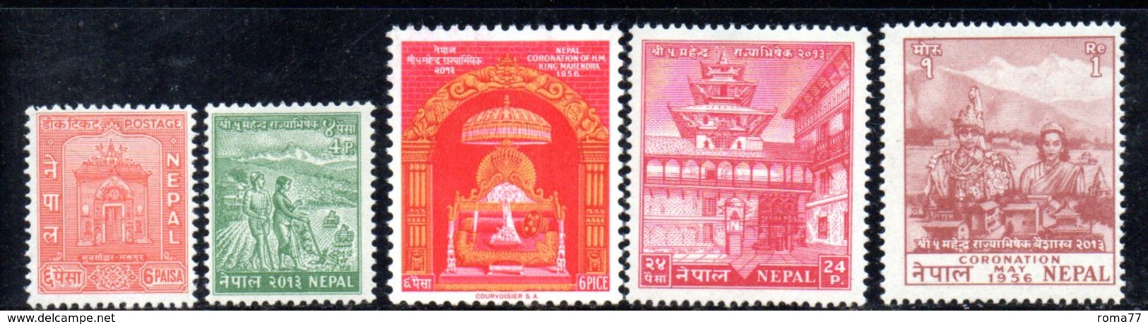 APR565 - NEPAL 1956 ,  Yvert N. 73/77  *  Linguellato. Mahendra - Nepal