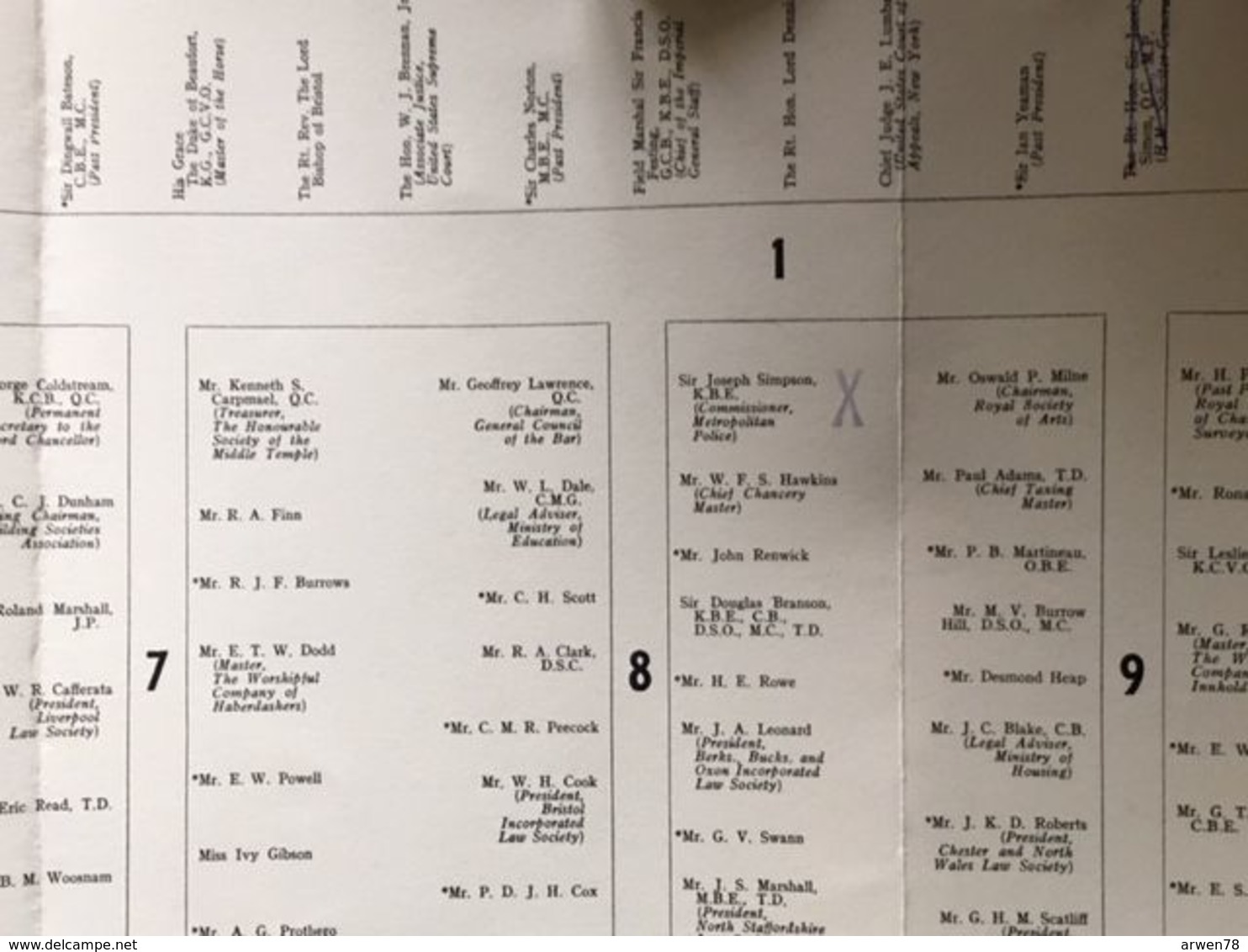 menu & plan de table the law society duke philip d'edinburgh 6 juillet 1961