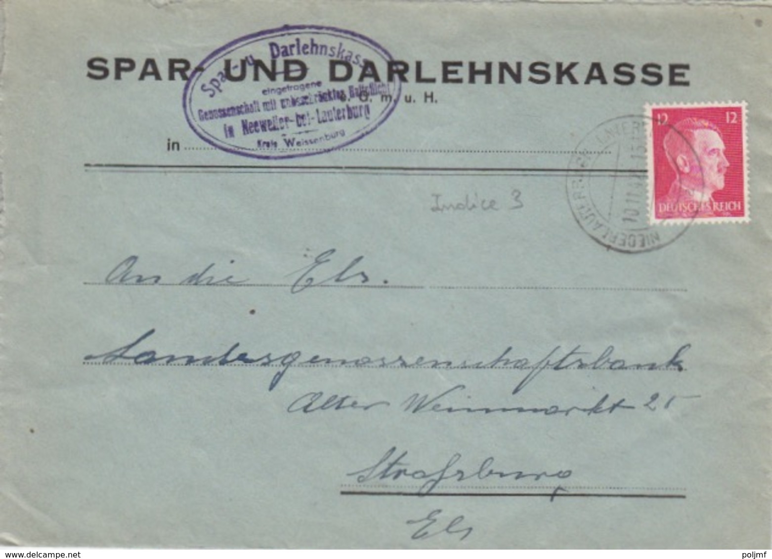 P Lettre à Entête (S.u.D. Neeweiler Bei Laut) Obl (T329 Niederlauterbach Unterels A) Sur TP Reich 12pf=1°éch Le 10/11/42 - Covers & Documents