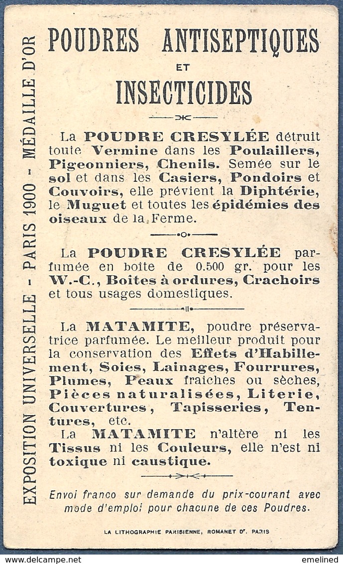 Chromo Crésyl-Jeyes Désinfectant Fond Or Et Jaune Ombre Chinoise Humour Fausse Alerte Campement Pompier Incendie Feu - Autres & Non Classés