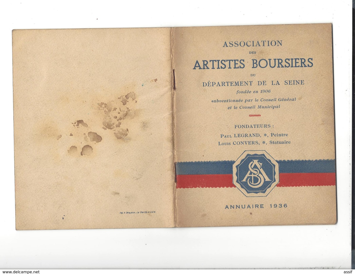 Association Des Artistes Boursiers Du Département De La Seine  - Annuaire 1936  Livret Br. 36 P. - Autres & Non Classés