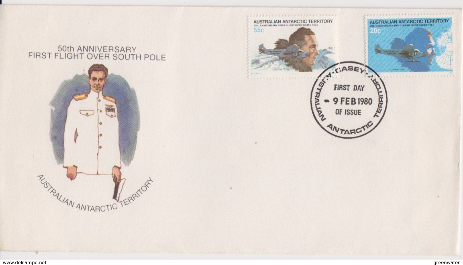 AAT 1980 First Flight Over South Pole 2v FDC Ca Casey 9 Feb. 1980 (42477) - FDC