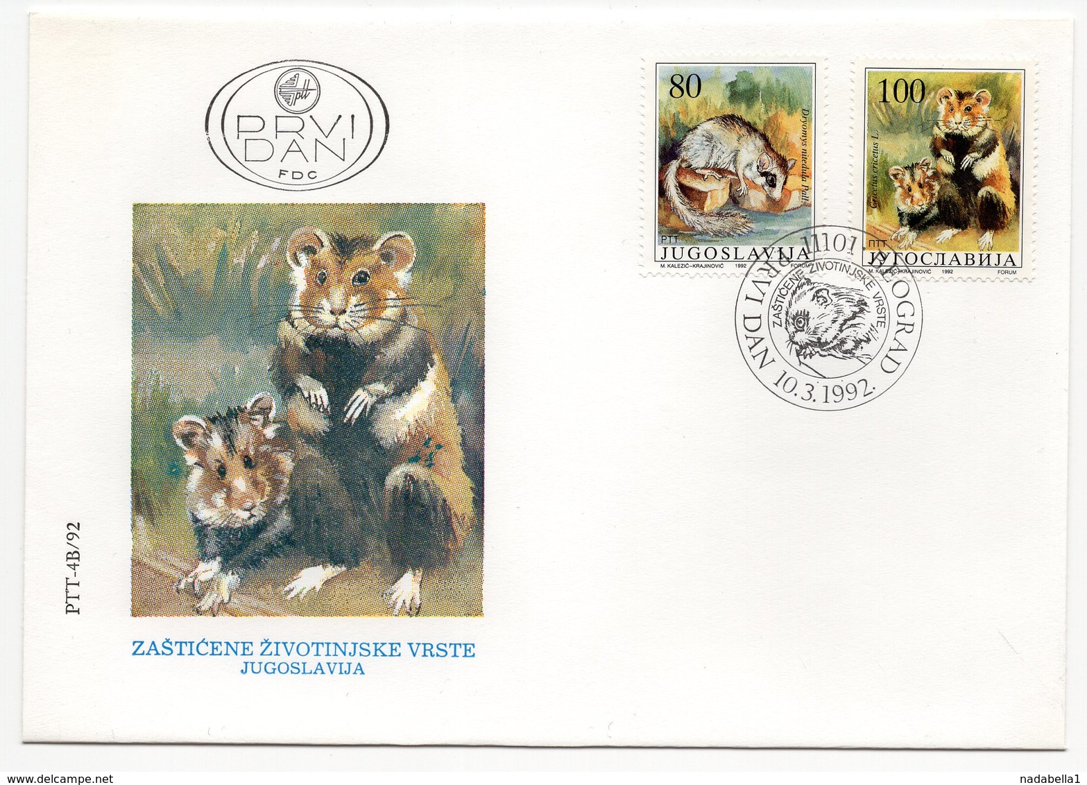 YUGOSLAVIA, FDC 10.03.1992, COMMEMORATIVE ISSUE: PROTECTED ANIMAL SPECIES - FDC