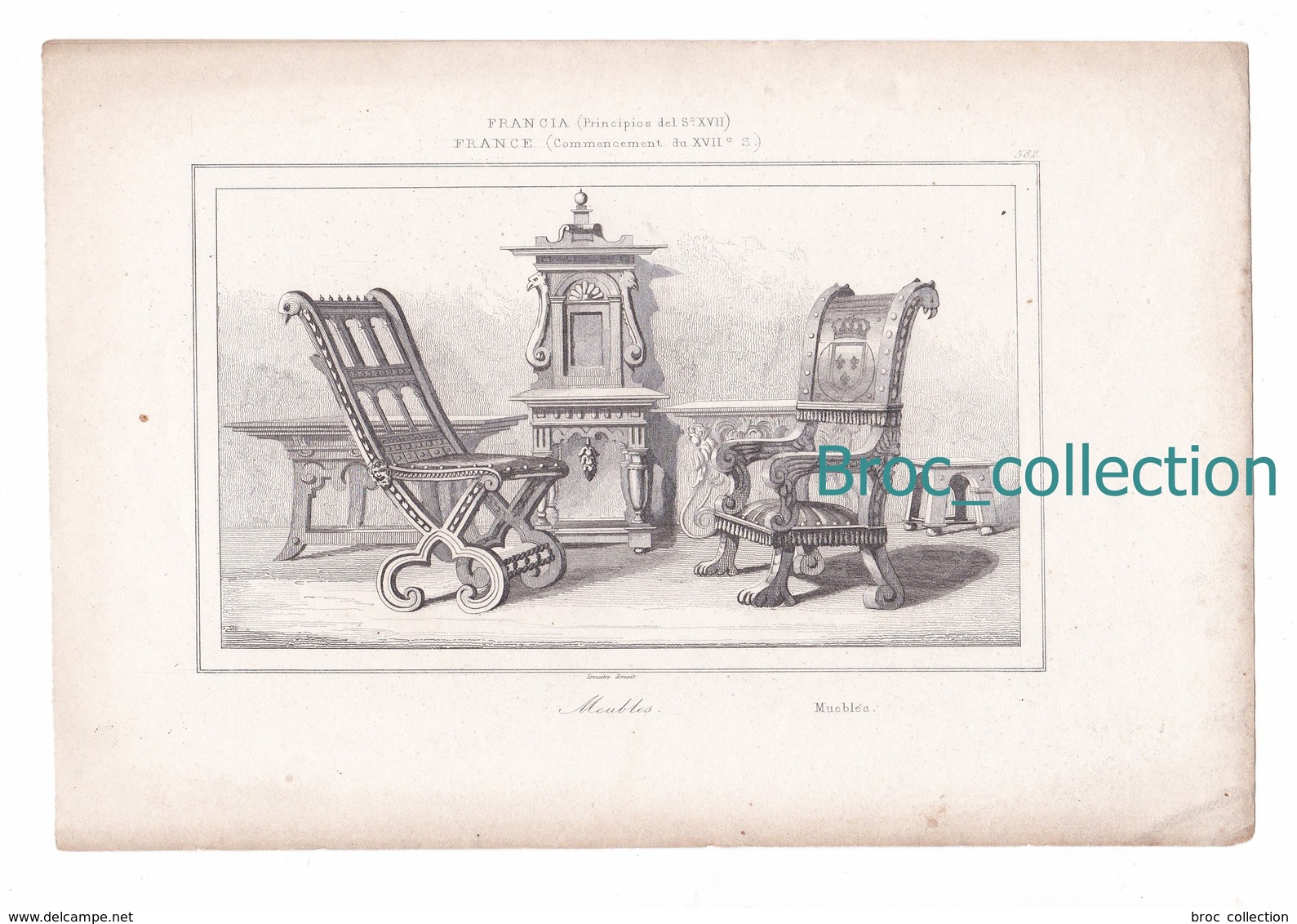 Meubles, France, Commencement Du XVIIe Siècle, Sièges, Chaise, Fauteuil, Gravure D'Augustin François Lemaître - Estampes & Gravures