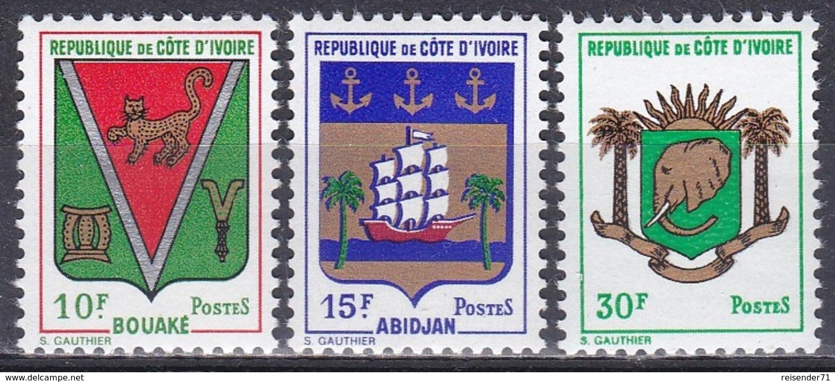 Elfenbeinküste Ivory Coast Cote D'Ivoire 1969 Wappen Coat Of Arms Abidjan Bouaké Elefant Elephants Schiffe, Mi. 348-0 ** - Côte D'Ivoire (1960-...)