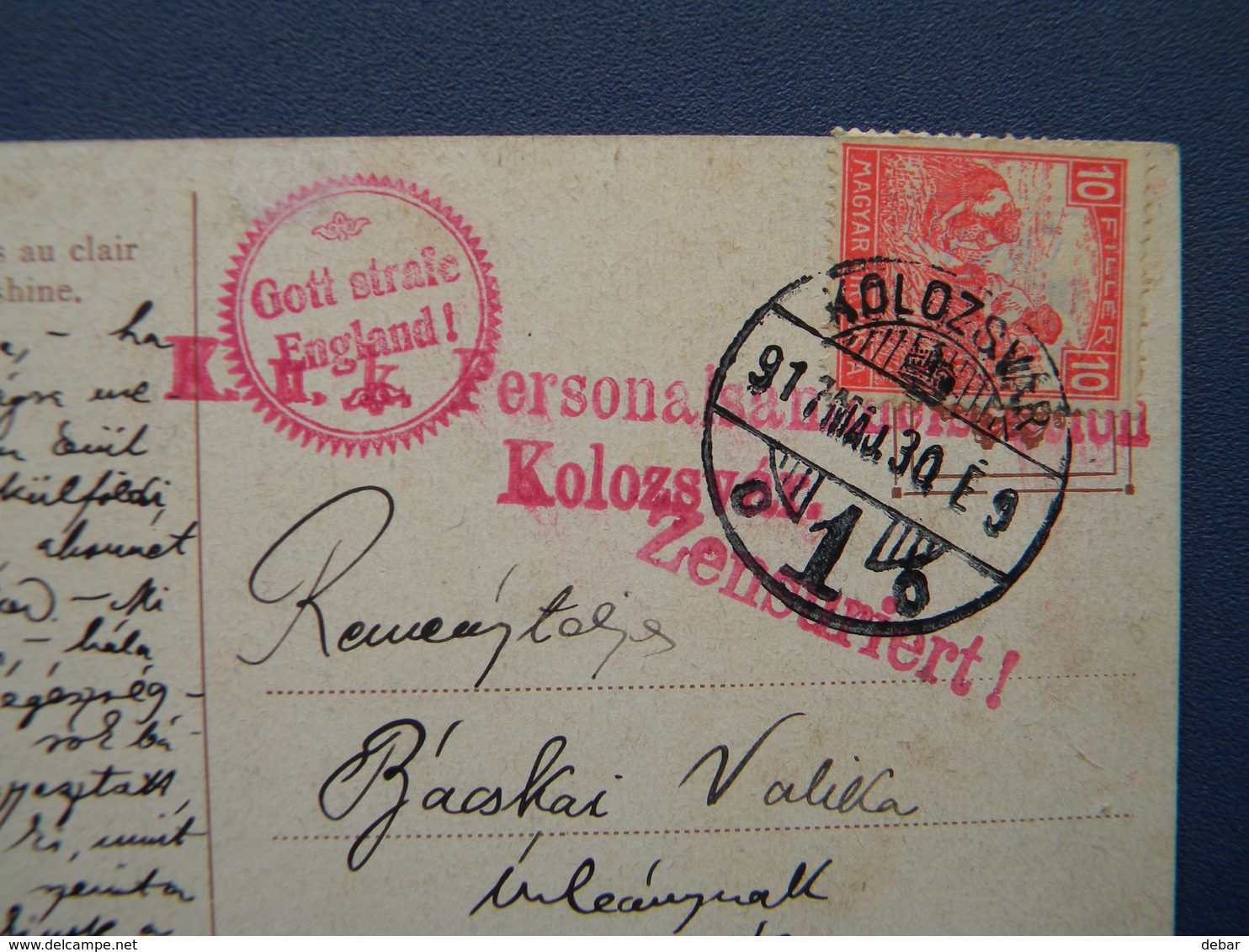 HUNGARY- GOTT STRAFE  ENGLAND- CENSORED -  CORRESPONDENCE WITH IN WAR COUNTRY - 1917 TO ENGLAND - RARE - Gebraucht