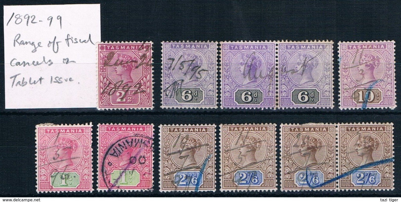 TASMANIA • 1892-99 • Selection Of Q. Vic. Tablet • Fiscally Used (11) - Used Stamps
