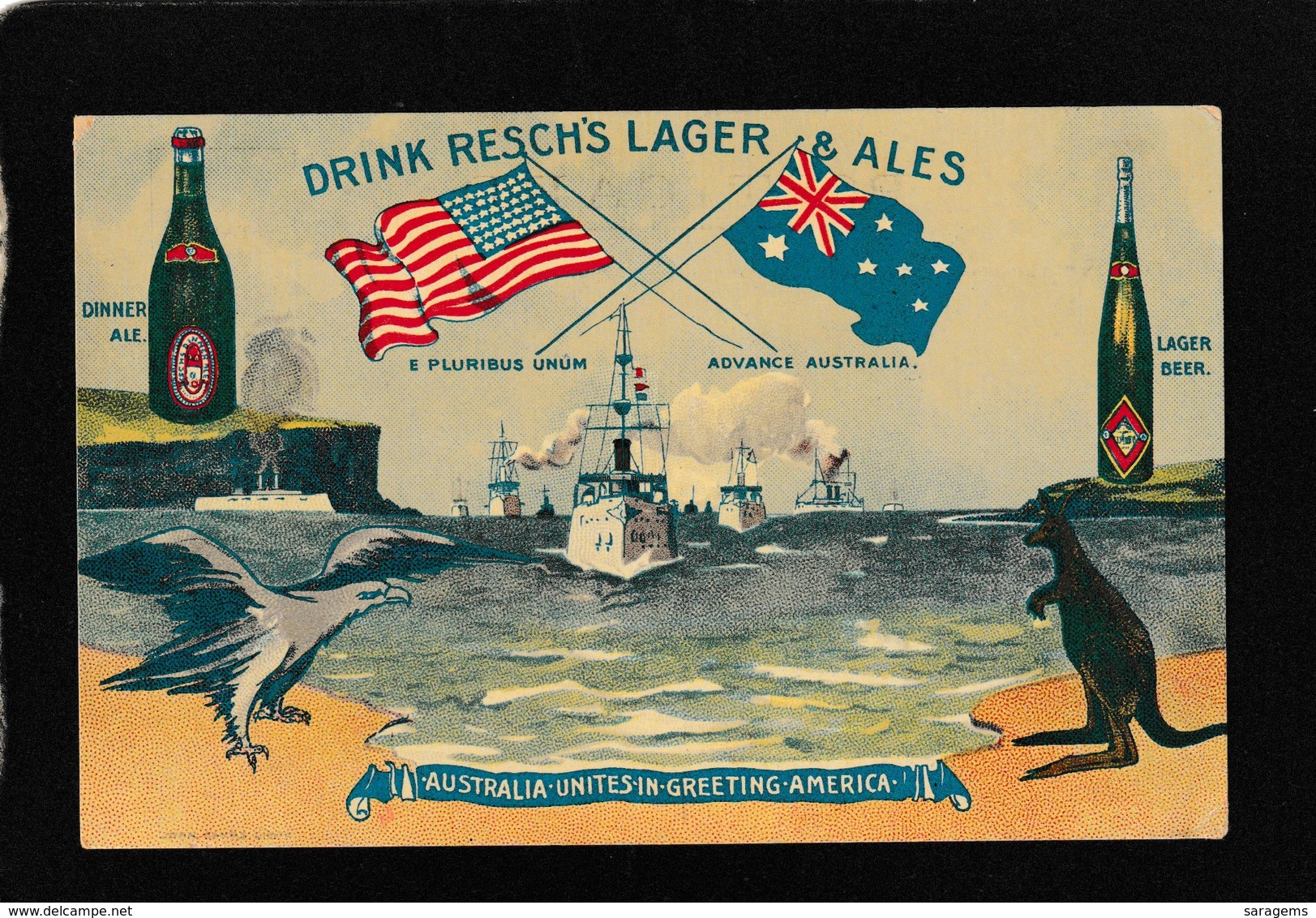Australia Unites In Greeting America-Resch's Lager Advertising 1908 - Antique Postcard - Other & Unclassified
