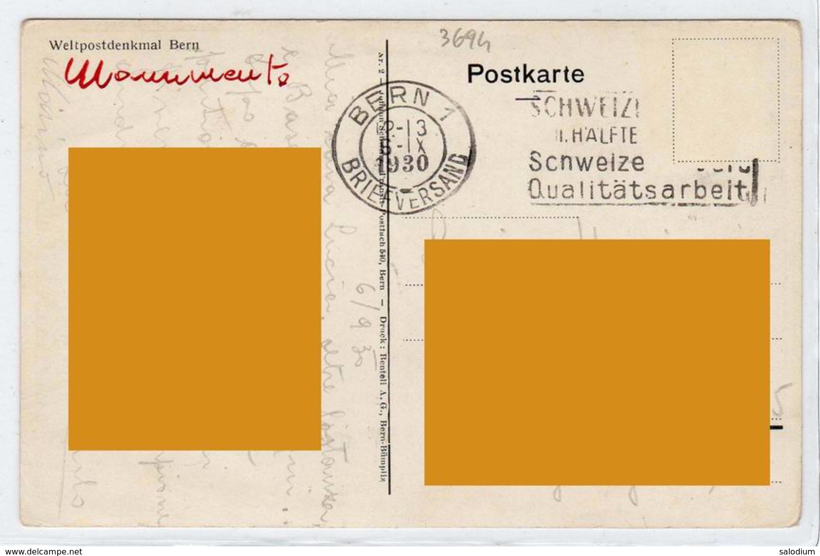 Weltpostdenkmal Bern Suisse - Union Postale Universelle - Berna