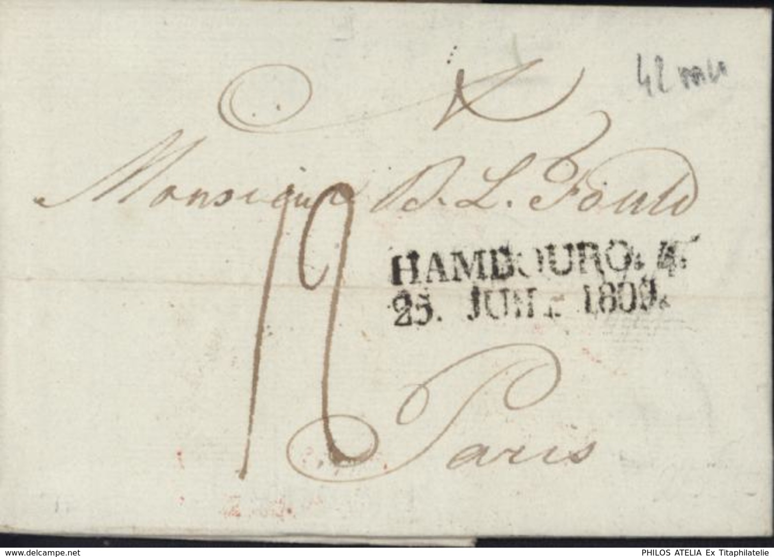 Lettre Avec Marque Postale HAMBOURG 4 25 Juil 1809 Taxe Manuscrite 12 Pour Paris Texte En Yiddish Judaïsme Judaica - Hamburg