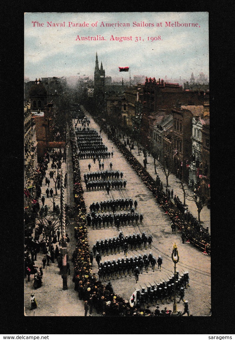 Melbourne,Australia-Naval Parade Of American Soldiers, Aug 31,1908 - Antique Postcard - Other & Unclassified