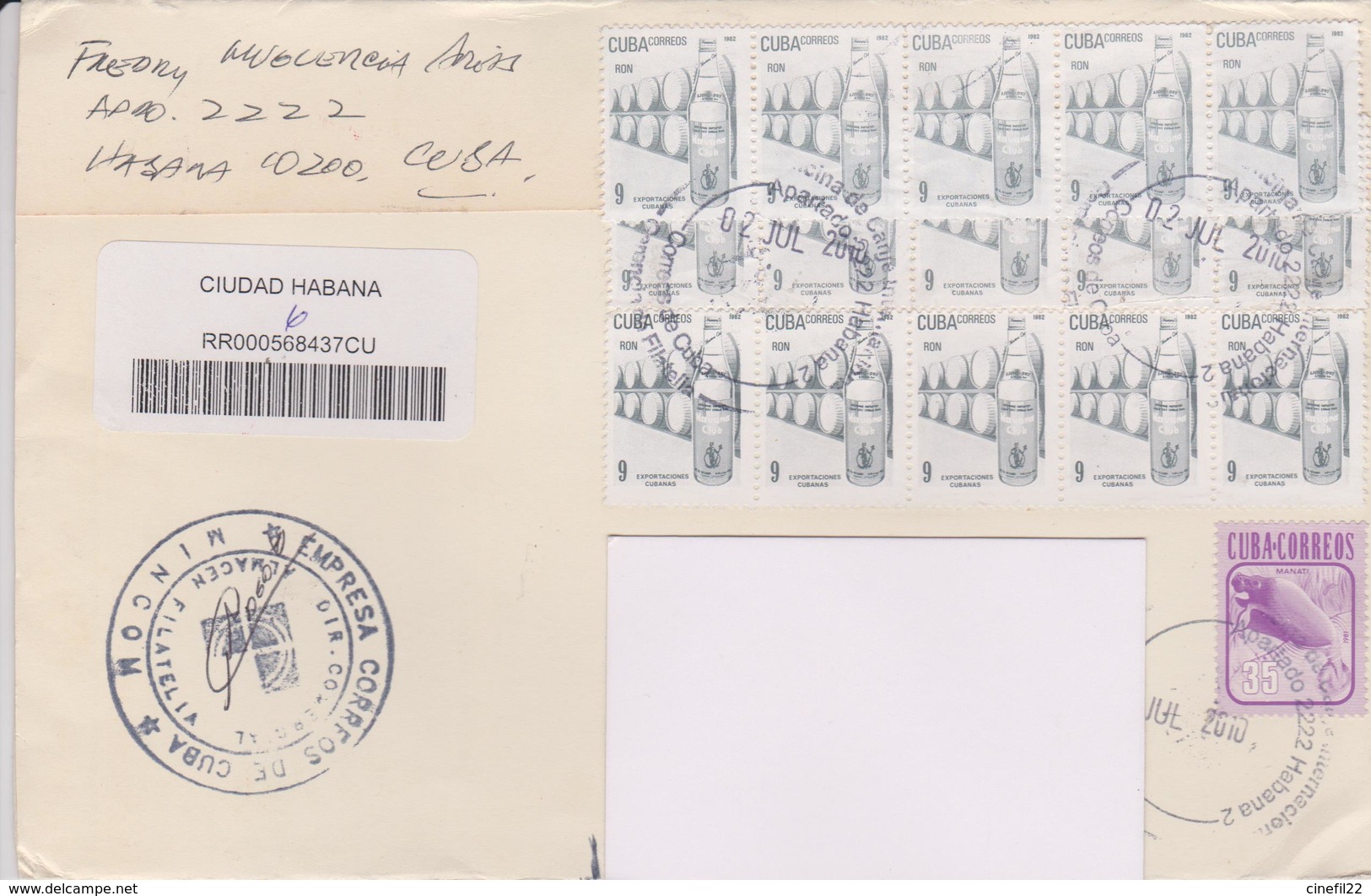 CUBA, Affranchissement Composé, Animal, Lamantin, Exportations Cubaines, Boisson, Rhum - Storia Postale