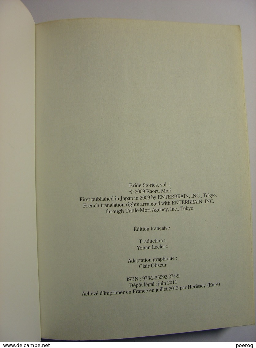 BRIDE STORIES TOME 1 - KAORU MORI - KI-OON EDITIONS - 2013 - MANGA - FAUVE D'ANGOULEME 2012 - PRIX INTERGENERATIONS - Mangas Version Française
