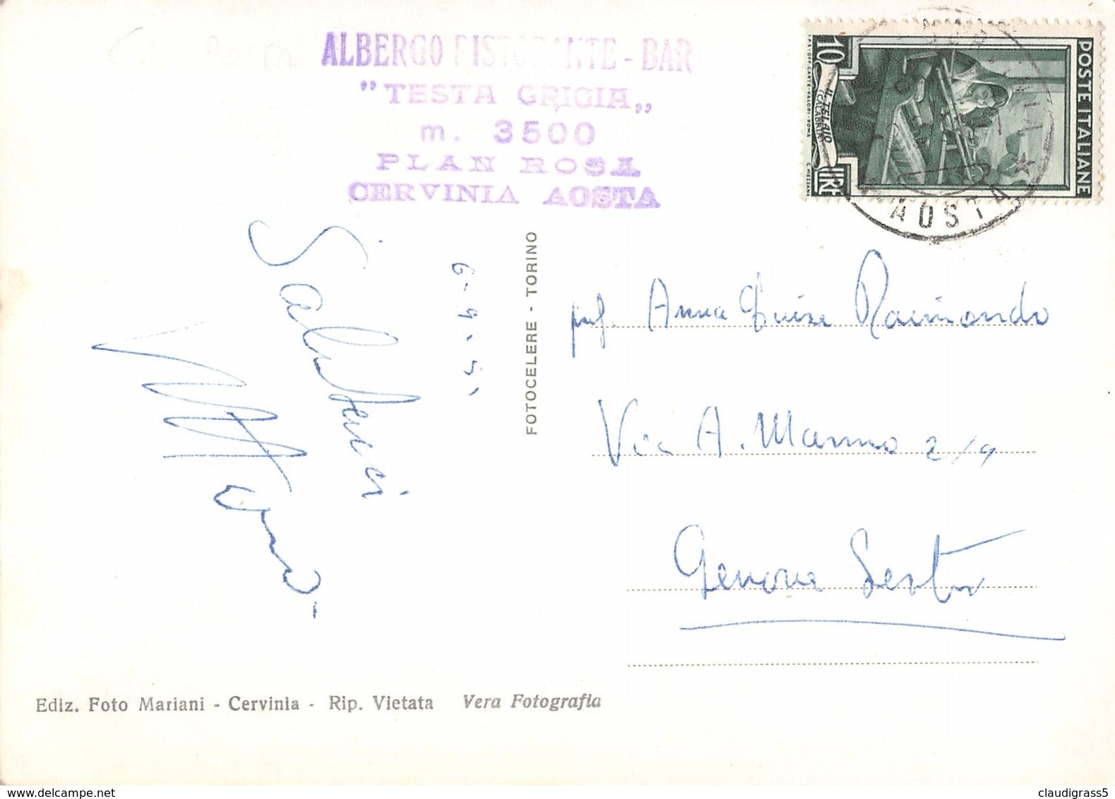 0417 "CERVINIA BREUIL - IL VALICO ITALO SVIZZERO DI PLATEAU ROSA' CON IL DOME DE MISCHABEL" ANIM. CART. ORIG. SPED. 1951 - Altri & Non Classificati