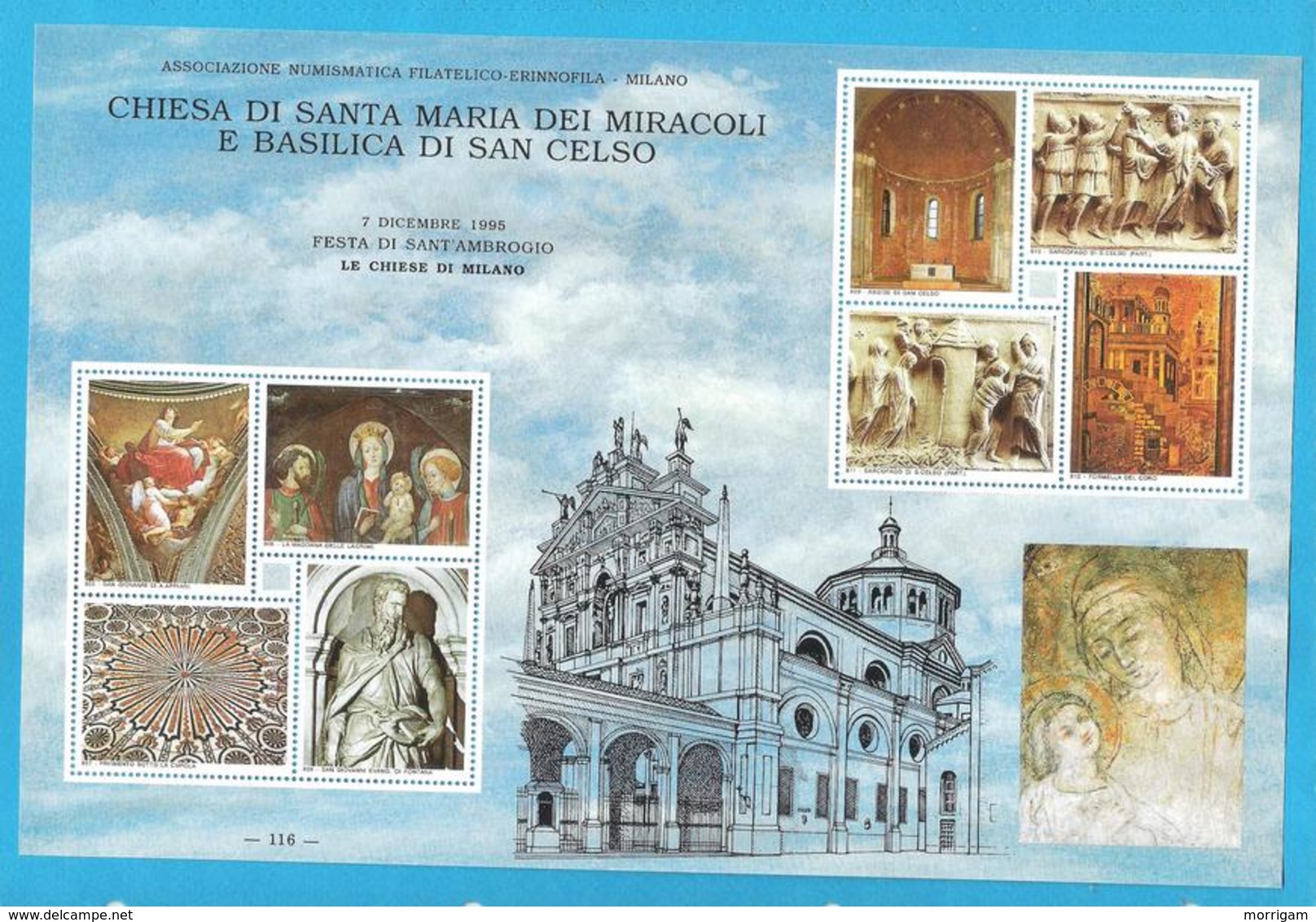 Erinnofilo 1995 ANFE Festa S. Ambrogio Le Chiese Di Milano S. Maria E San Celso - Erinnofilia