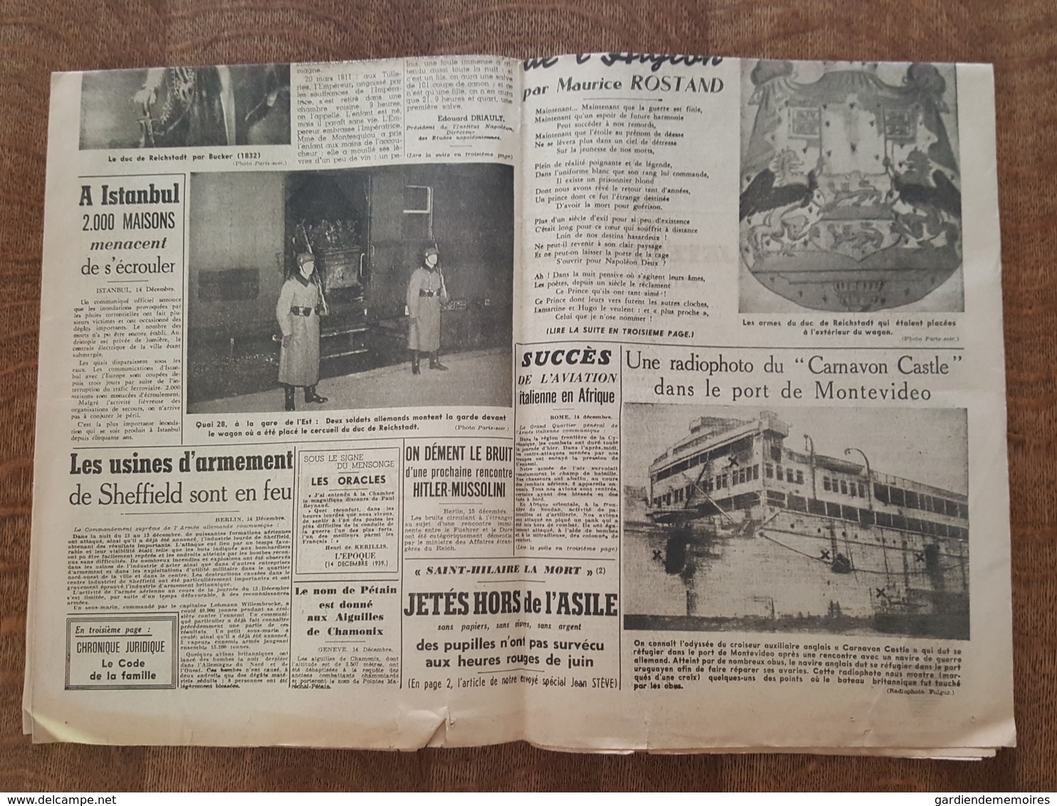 16.12.1940 - Rare Journal France Soir - Adolf Hitler Rend L'Aiglon à La France, Maréchal Pétain, Fils De Napoléon, Paris - Français