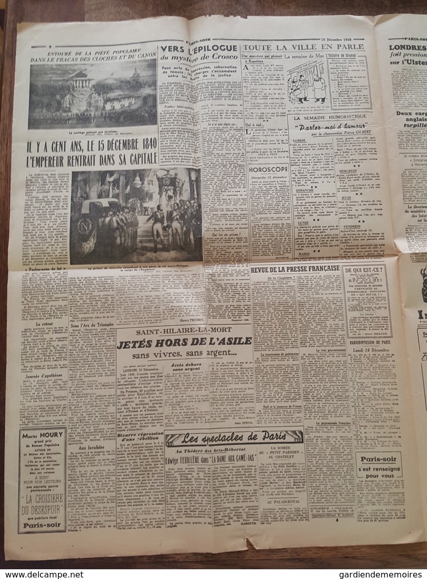 16.12.1940 - Rare Journal France Soir - Adolf Hitler Rend L'Aiglon à La France, Maréchal Pétain, Fils De Napoléon, Paris - Français