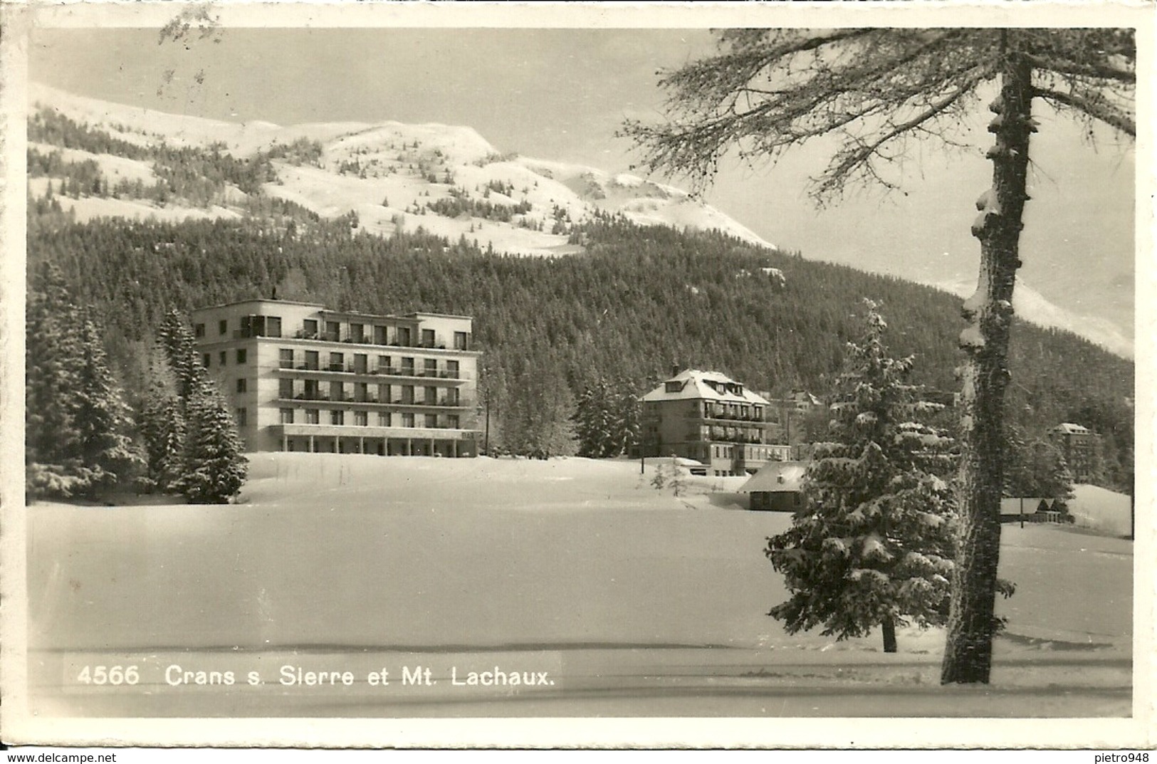 Crans Sur Sierre, Crans Montana (Valais, Svizzera) Vue Hotel Beau Sejour Et Mt. Lachaux, Hotel And The Mt. Lachaux - Crans-Montana