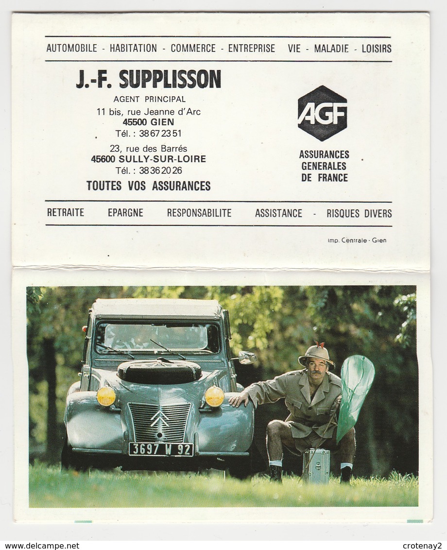 Calendrier 1992 Superbe Citroën 2CV Ancienne  PUB J.F Supplisson Agent AGF à Gien & Sully Sur Loire - Petit Format : 1991-00