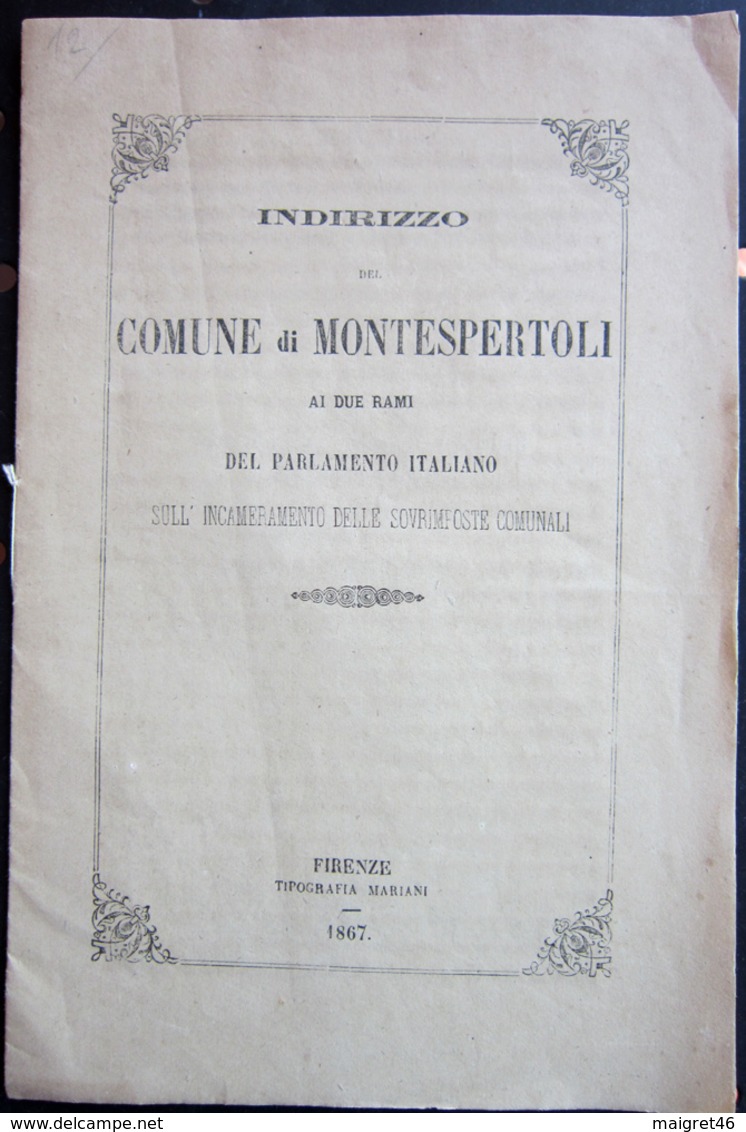 LIBRETTO COMUNE DI MONTESPERTOLI TIPOGRAFIA MARIANI FIRENZE ANNO 1867 - Collezioni