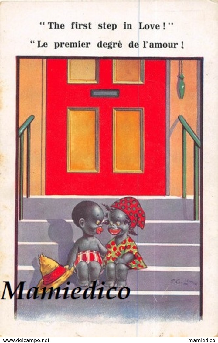 1930 - 6 CP Illustrées par F.G. LEWIN. Humour Anglais, série "Comique" AMOURS TENDRES DE NEGRILLONS"