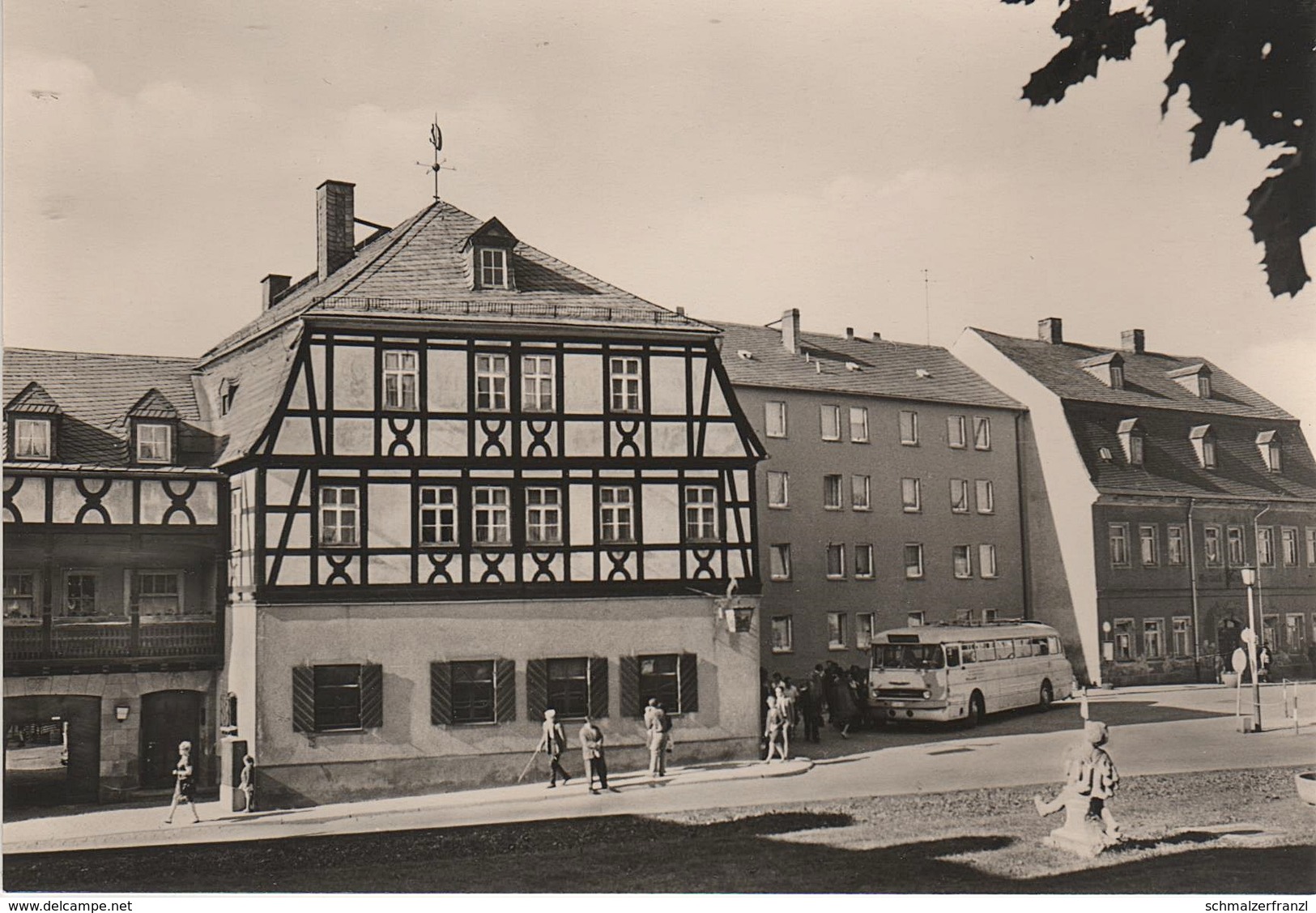 AK Zwönitz Markt Gasthof Hotel Roß Haltestelle Bus Ikarus A Elterlein Geyer Annaberg Aue Schwarzenberg Lauter DDR - Zwoenitz