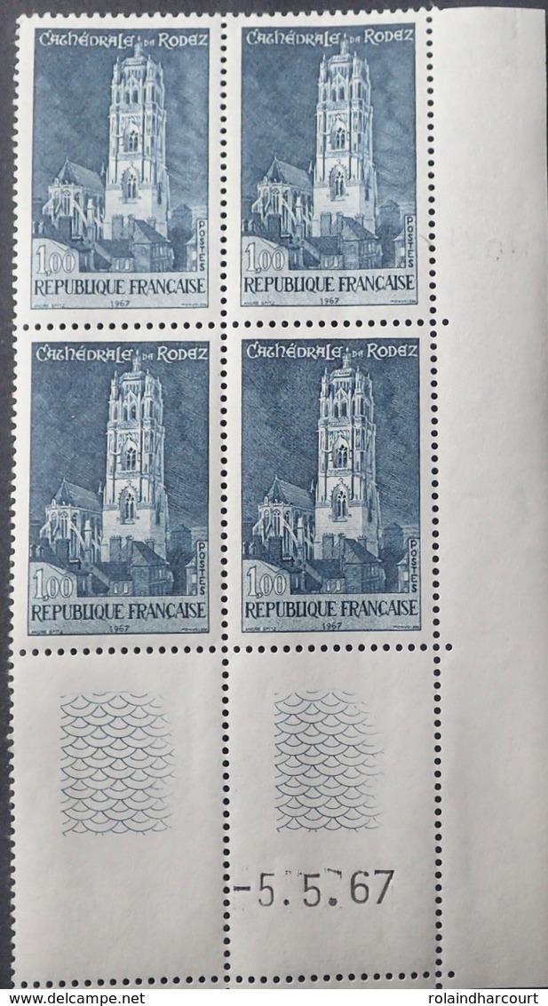 R1949/507 - 1967 - CATHEDRALE DE RODEZ - BLOC N°1504 TIMBRES NEUFS** CdF Daté - 1960-1969