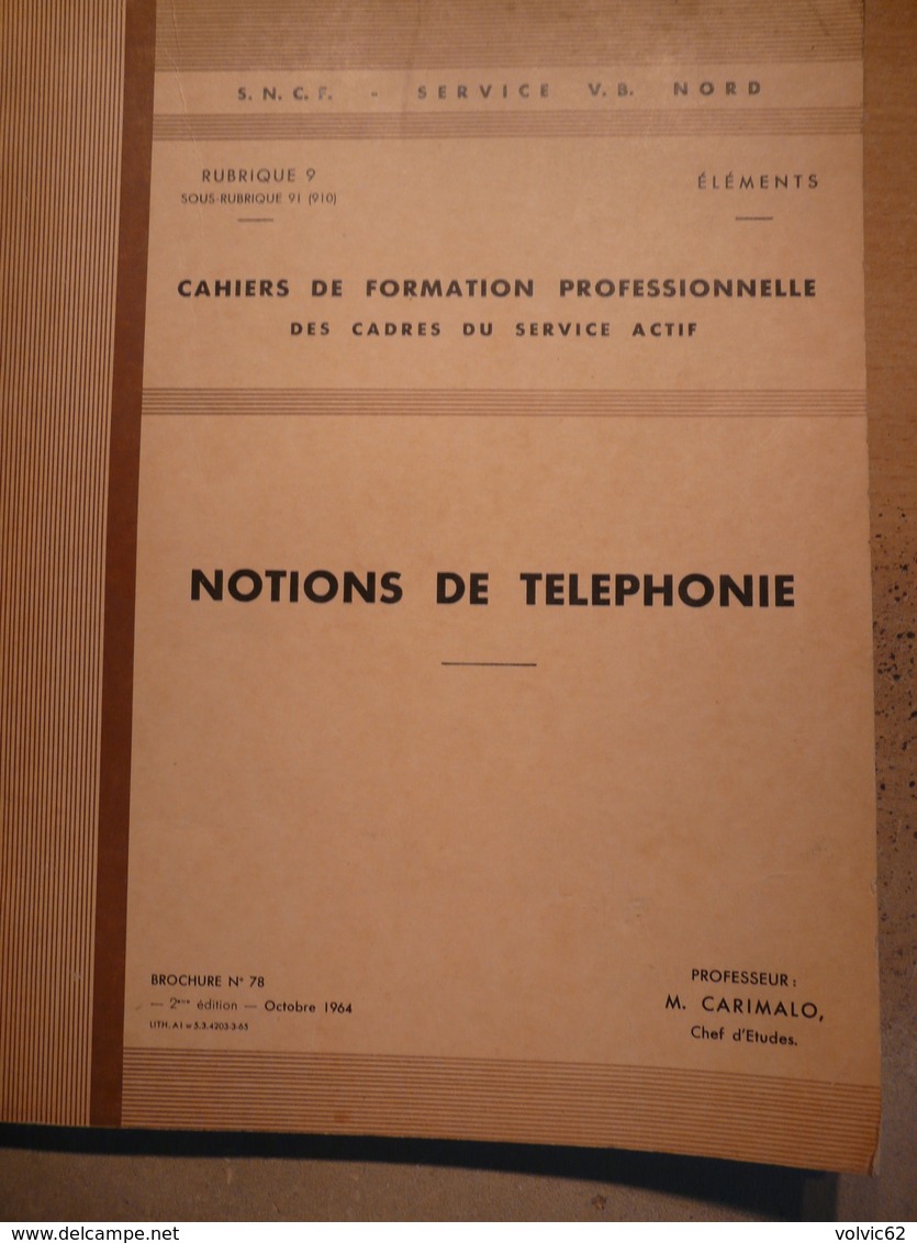 Cahiers Formation Des Cadres Notions De Telephonie PCA Douai 1964 SNCF Train Cheminot Chemin De Fer - Chemin De Fer & Tramway