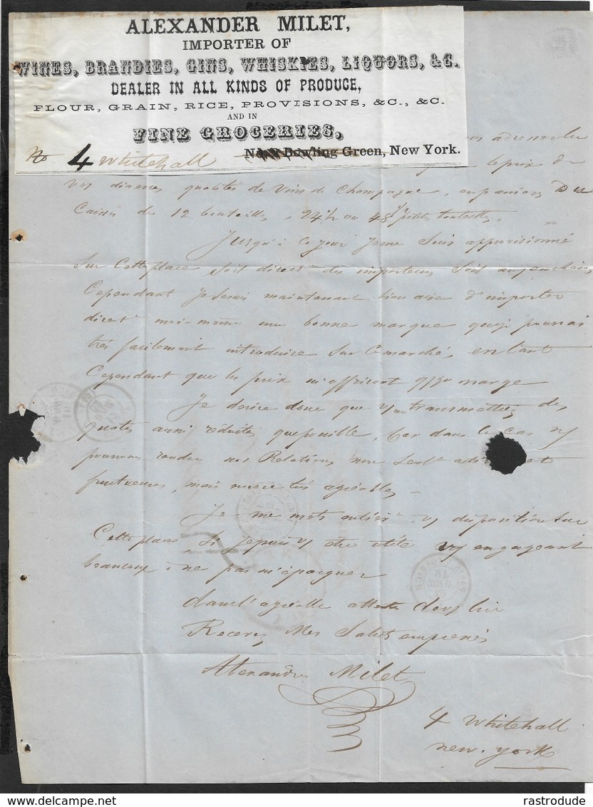 1862 Etats Unis New York A EPERNAY- C.à.d Etats Unis Serv.Brit. Calais 3 -  Importateur De Vin - Publicité Jointe - Poststempel