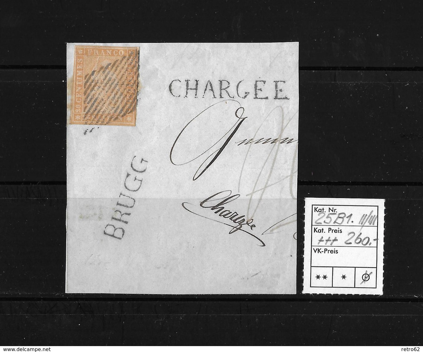 1854-1862 Helvetia (Ungezähnt) Strubel → Brieffragment Chargee Mit Balkenst. BRUGG  ►SBK-25B1.II/III◄ - Lettres & Documents