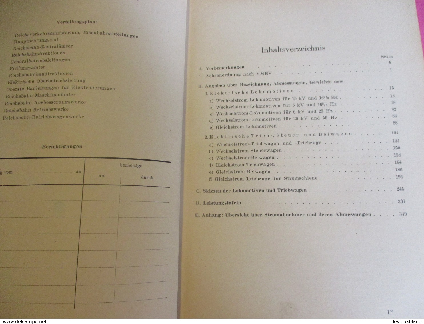 Train / Brochure En Allemand/ Merkbuch Fûr Die Fahrzeuge Der REISCHSBAHN/Locomotives électriques/1941   TRA45 - Spoorweg