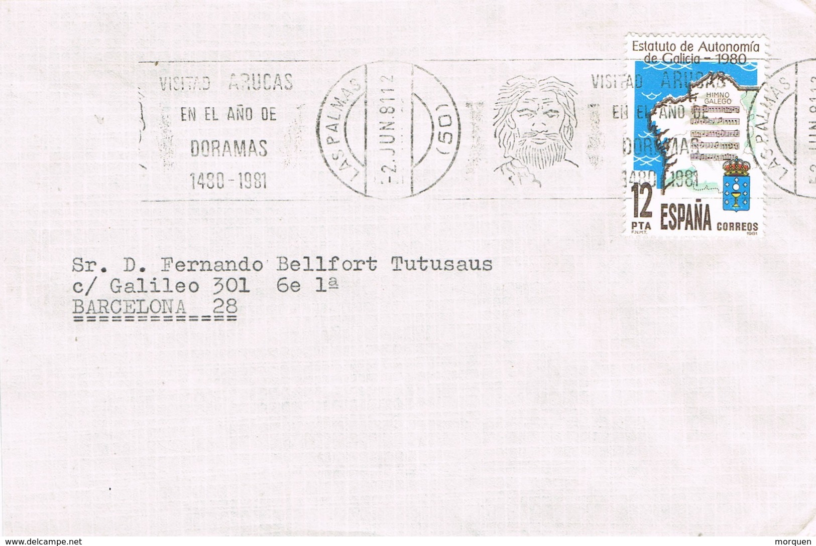 32504. Carta LAS PALMAS (Canarias) 1981. Rodillo ARUCAS, Año DORAMAS - Cartas & Documentos