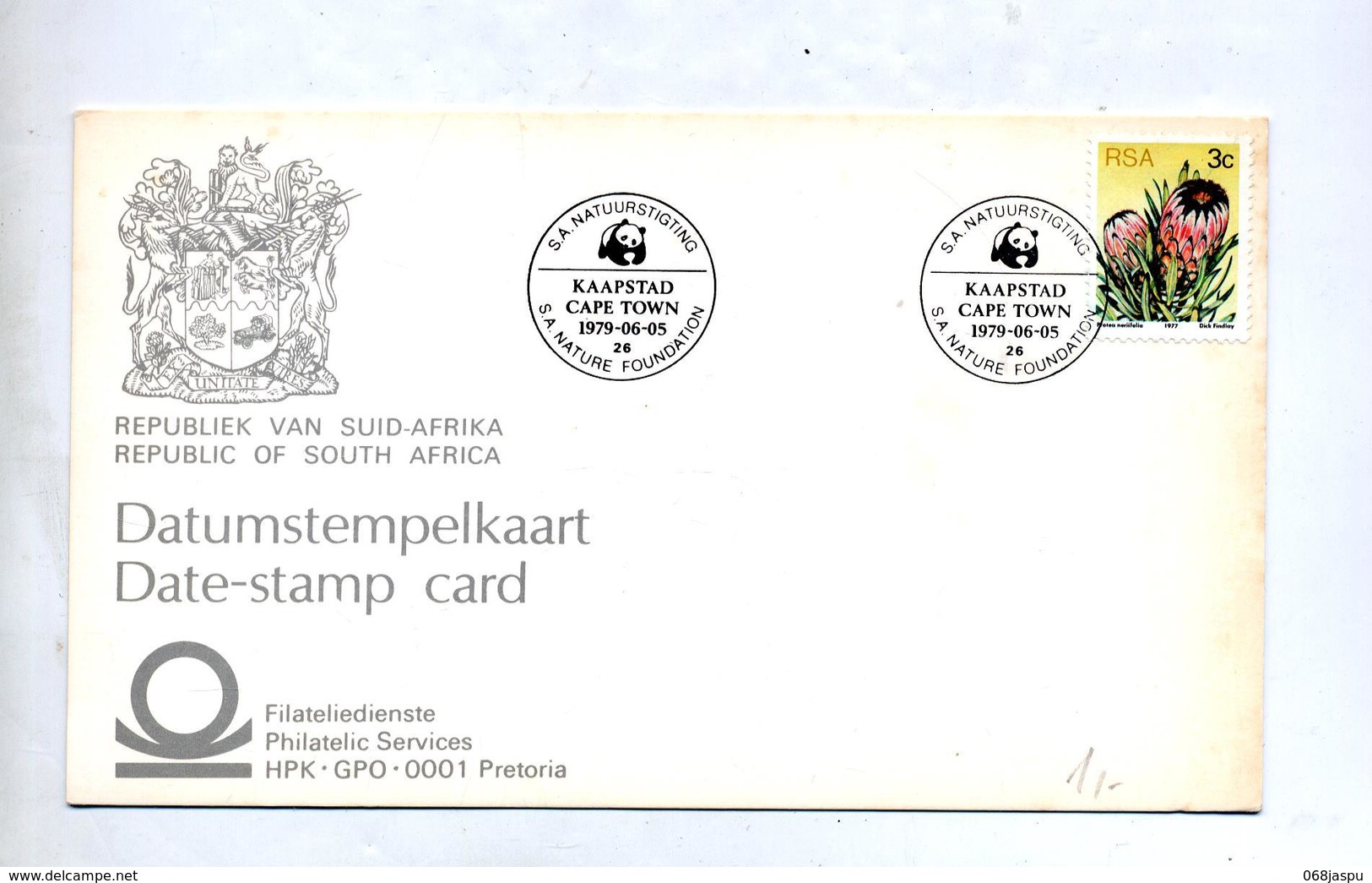 Carte Cachet Cape Town Foundation Nature Wwf Panda Sur Fleur - Lettres & Documents