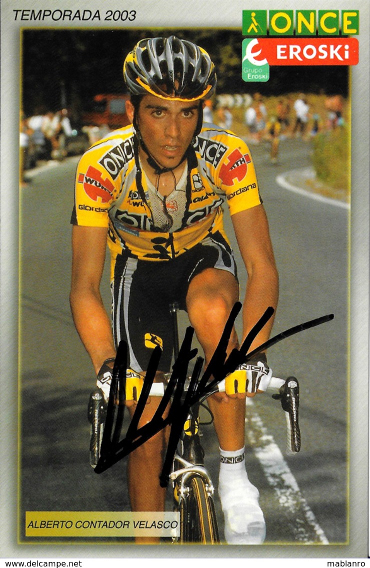 CARTE CYCLISME ALBERTO CONTADOR SIGNEE TEAM ONCE 2003 - Cyclisme