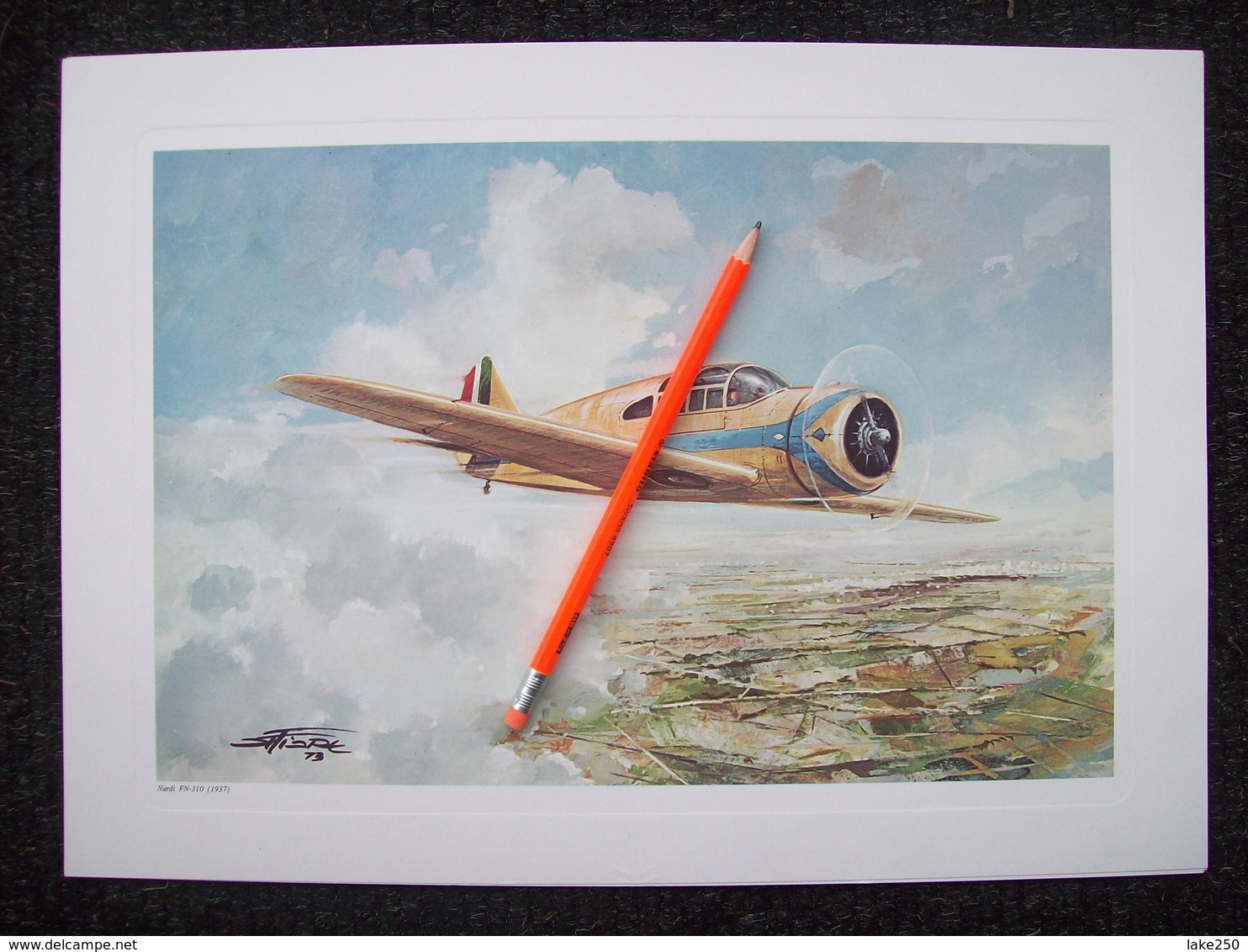 STAMPA AEREO  NARDI FN-310  1937    CON DISEGNO DI AMLETO FIORE - Carteles