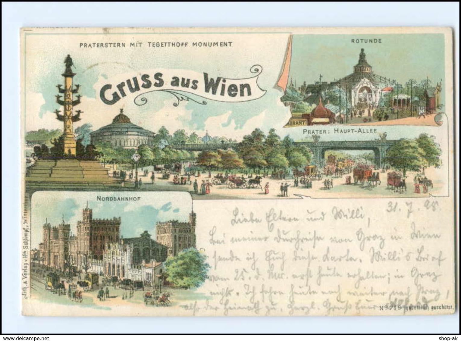 U6473/ Gruß Aus Wien Nordbahnhof Prater Litho AK 1898 - Sonstige & Ohne Zuordnung