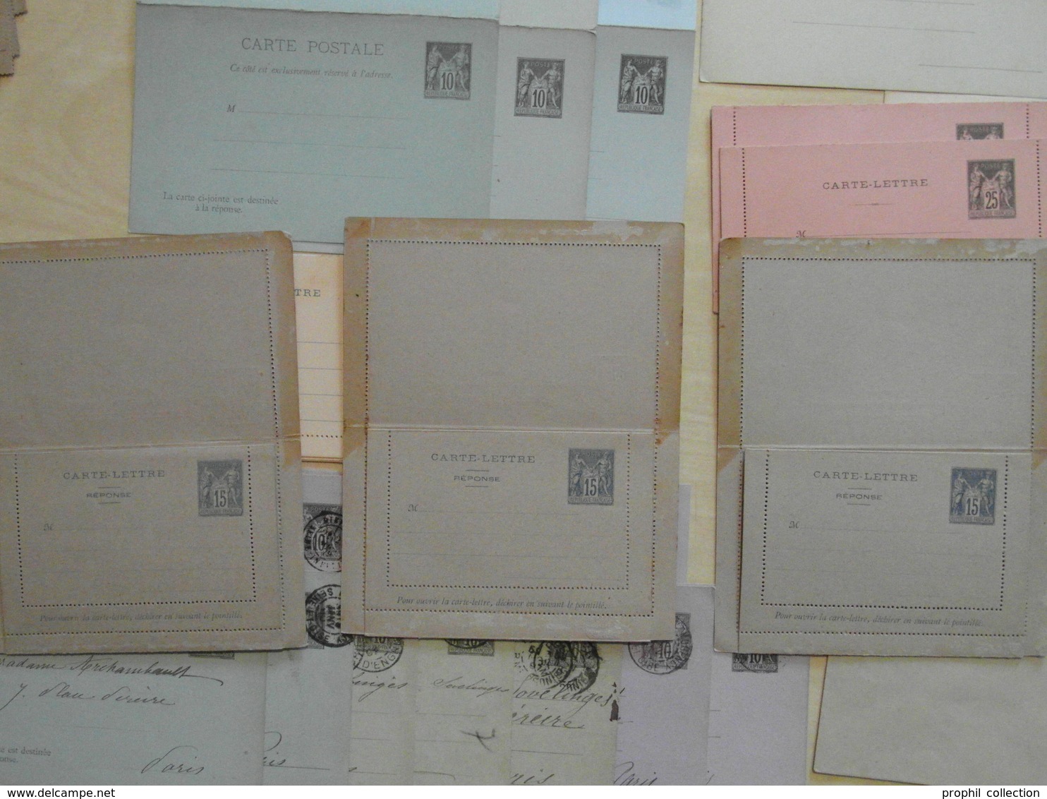 GROS LOT D'ENTIERS POSTAUX au TYPE SAGE dont CARTE-REPONSE CARTE-LETTRE ENVELOPPES BANDES etc. NEUFS OBLITÉRÉS