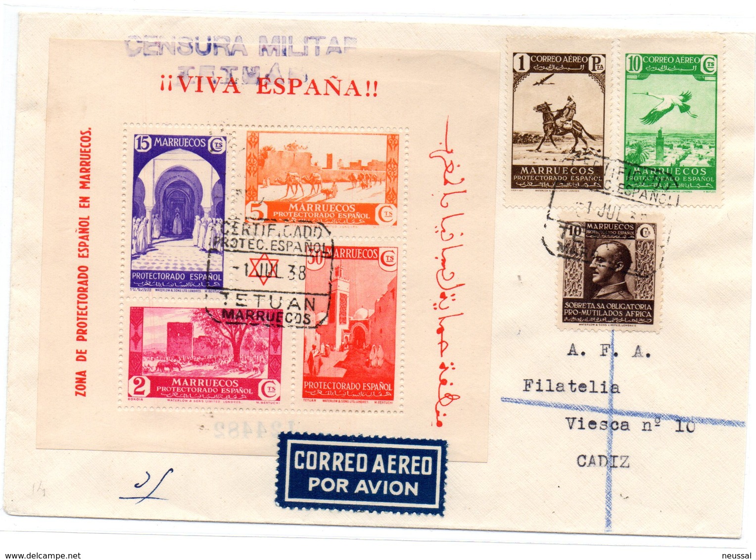 Carta Con Matasellos  De Censura Militar Tetuan Carta  Certificada 1938. - Spanish Morocco