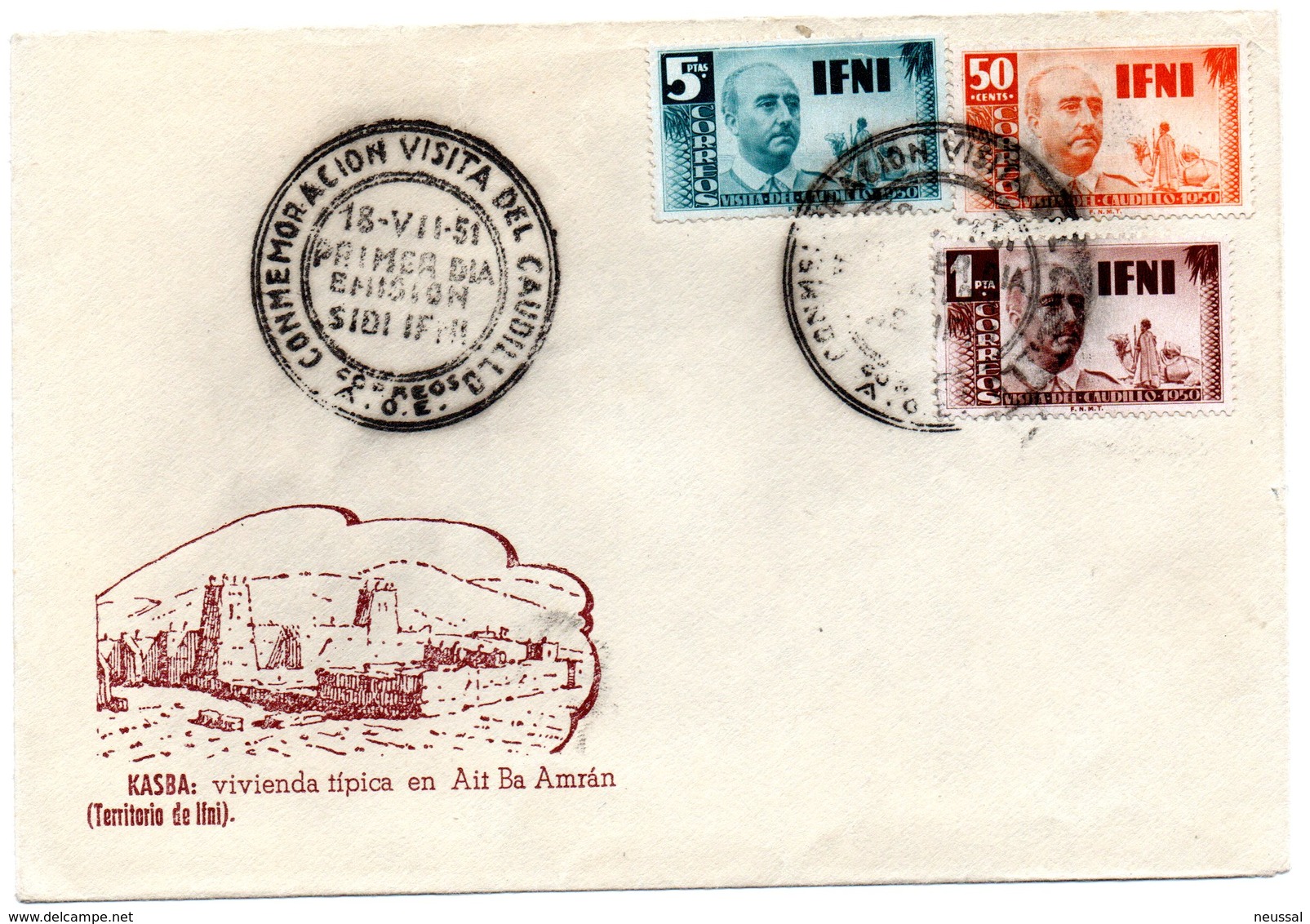 Carta Con Matasellos  Commemorativo Visita Del Caudillo Sidi-ifni. 1951 - Ifni