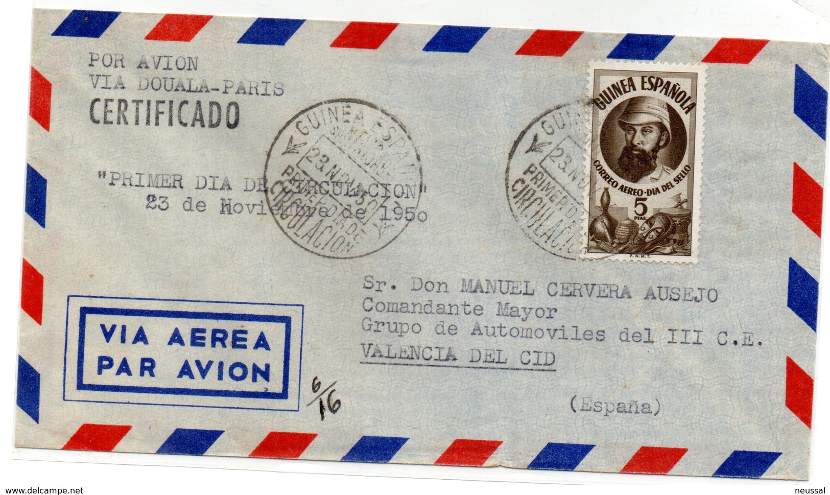 Carta Con Matasellos Certificado Via Aerea De Guinea Española - Guinea Española