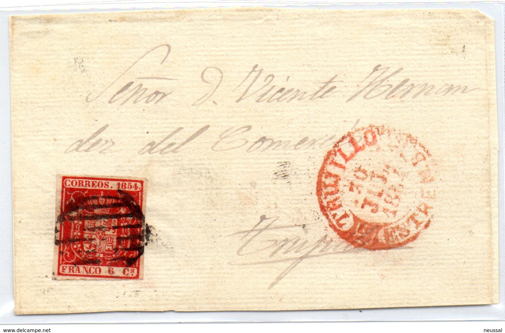 Frontal De Carta Con Matasellos Rojo Trujillo 1854 Caceres - Cartas & Documentos