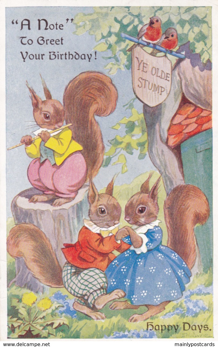 AS37 Artist Signed - Happy Days, Squirrels By E.H. Davie - Other & Unclassified