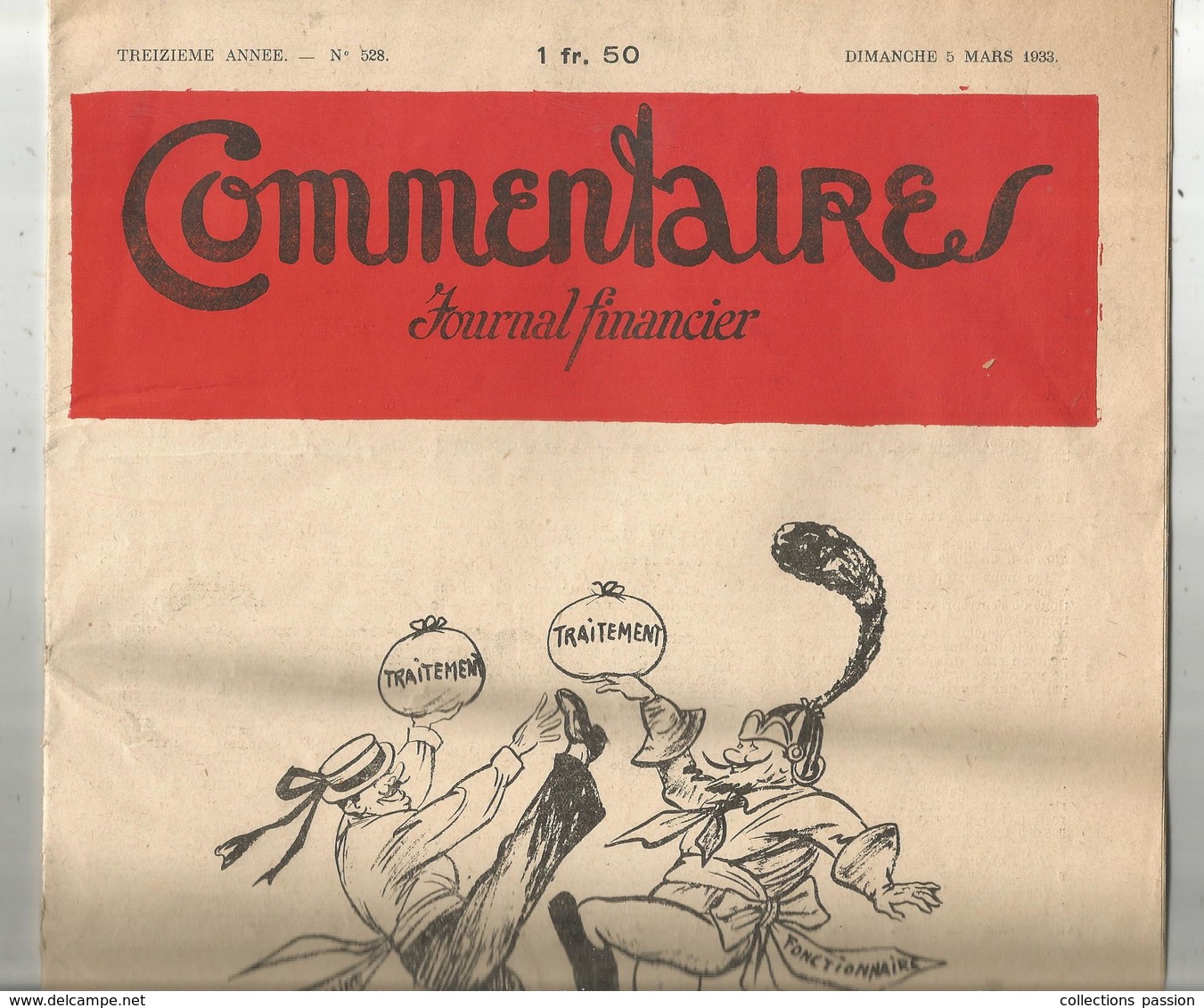 Journal Financier ,COMMENTAIRES ,illustrateur E. TAP  , N° 528 , 5 Mars 1933 , 16 Pages,2 Scans ,frais Fr 3.15 E - Autres & Non Classés