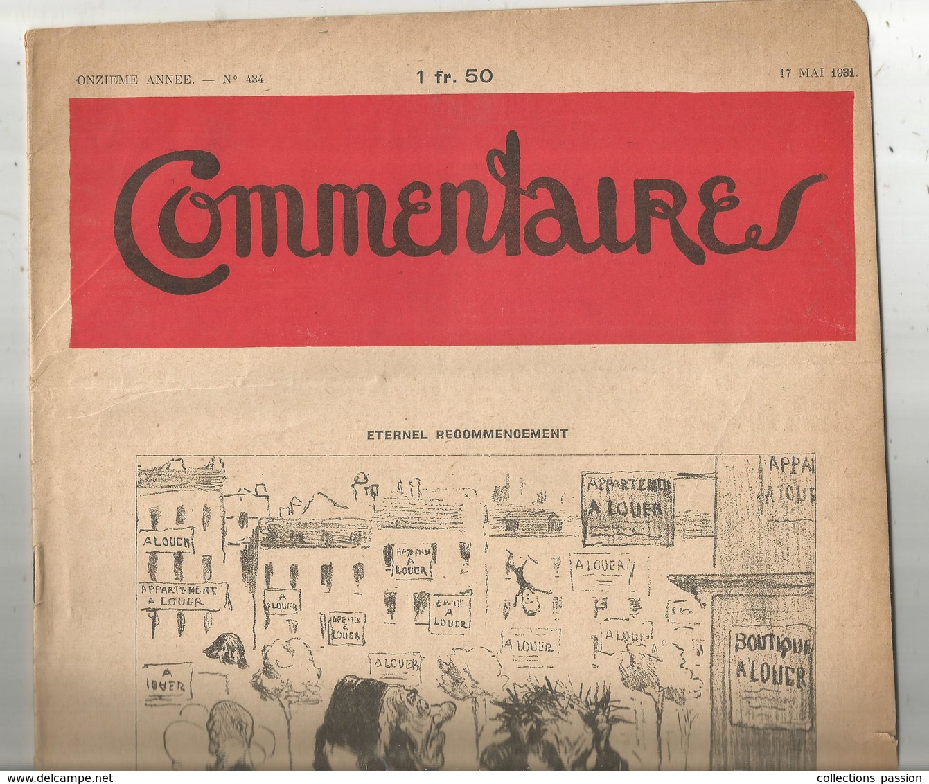 Journal Financier ,COMMENTAIRES ,illustrateur   , N° 434 , 17 Mai 1931 , 20 Pages,2 Scans ,frais Fr 3.15 E - Andere & Zonder Classificatie