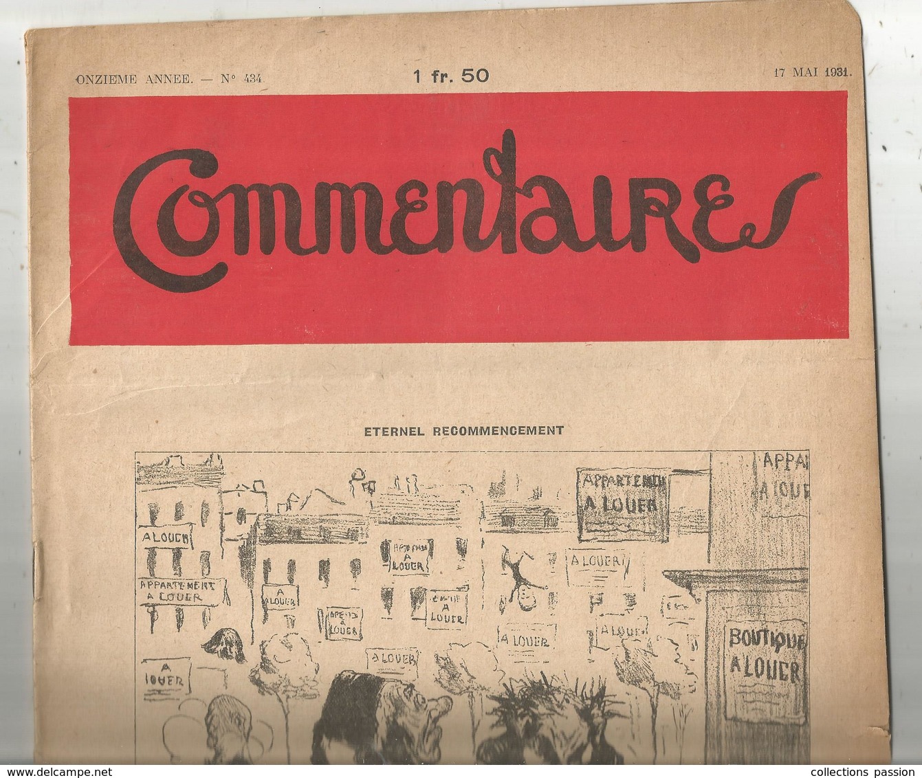 Journal Financier ,COMMENTAIRES ,illustrateur   , N° 434 , 17 Mai 1931 , 20 Pages,2 Scans ,frais Fr 3.15 E - Other & Unclassified