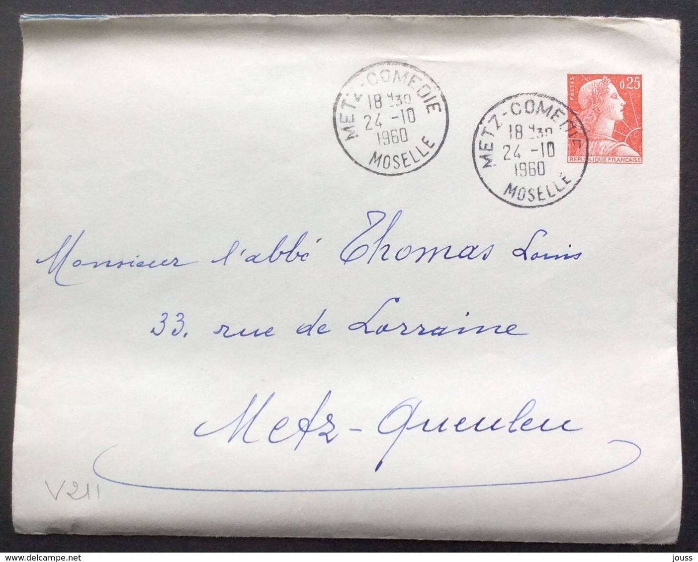 V211 0,25 Marianne Muller Metz-Comédie Moselle 24/10/1960 - Cartes Postales Repiquages (avant 1995)