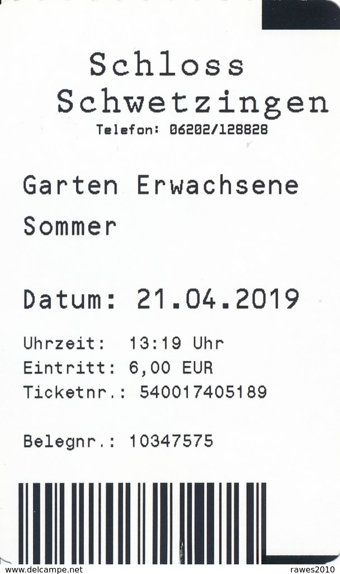 Schwetzingen Eintrittskarte 2019 Schloss Schwetzingen - Eintrittskarten