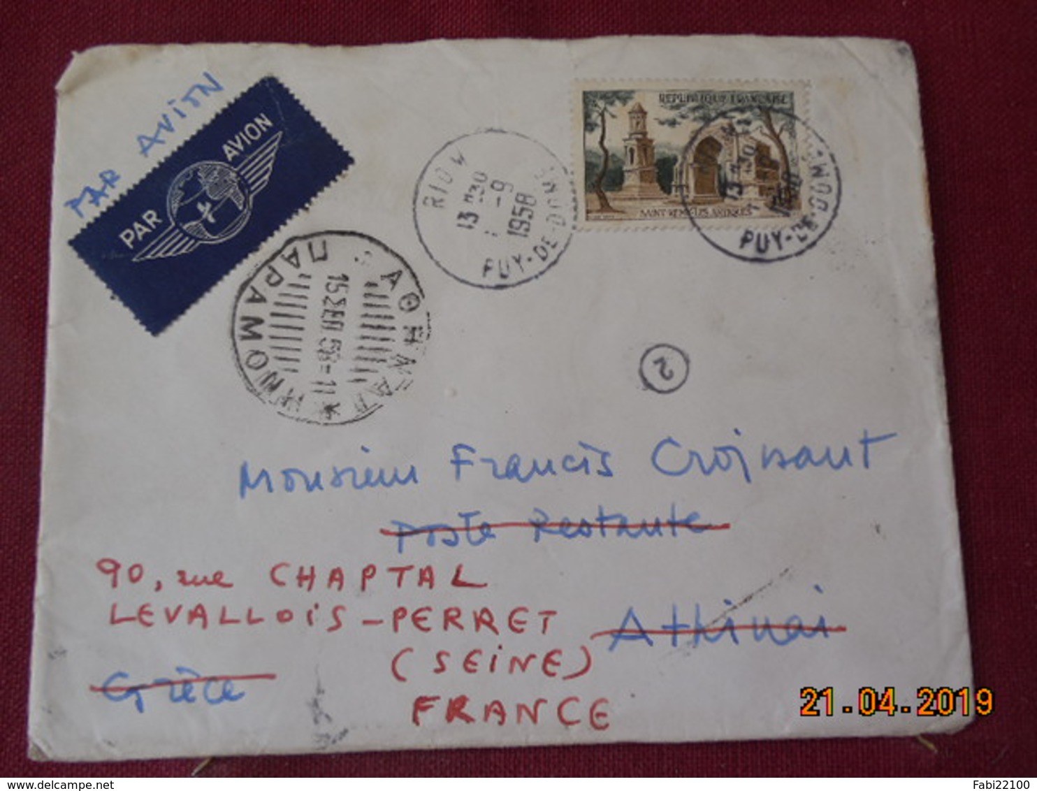 Lettre De 1958 à Destination D' Athenes - 1921-1960: Période Moderne